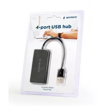 USB koncentrator Gembird UHB-U2P4-04, 4 porta USB 2.0, Plug-and-Play, crni, 480 Mbit/s
