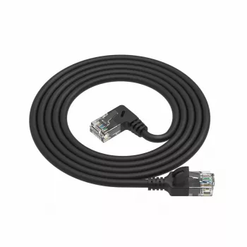 ACT crni 3 metra U/UTP CAT6A LSZH Slimline patch kabel s RJ45 utikačima 90° zakrivljen desno na ravno