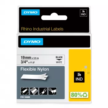 DYMO Rhino industrijske fleksibilne najlonske etikete | 19 mm x 3,5 m | crni tisak na bijeloj | samoljepljive | za Rhino i LabelManager pisače etiketa