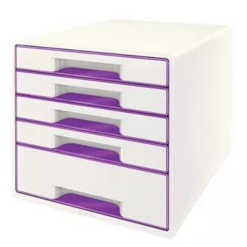 Leitz WOW Cube ormarić s ladicama 5 ladica, 5 ladica, plastika, ljubičasti, bijeli, 1 kom., 287 mm, 270 mm