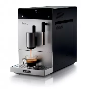 Ariete 1452 Diadema, automatski aparat za kavu, 1350 W, tlak 19 bara, za kavu, americano i vruću vodu, mlaznica za cappuccino, LED zaslon, podesivi izljev, srebrni