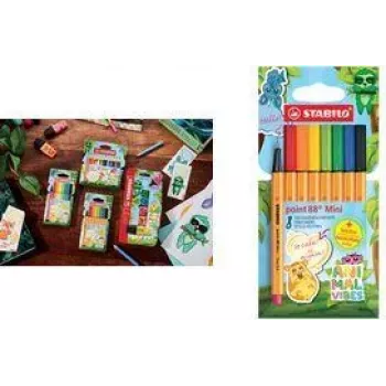 Fineliner olovke Stabilo point 88 Mini Animal Vibes set, 8 boja, 0,4 mm metalni vrh, ventilirana kapica