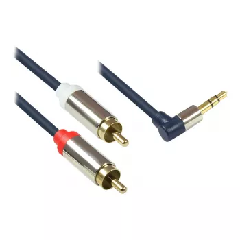 Audio priključni kabel High-Quality 3,5mm, jack utikač pod kutom udesno na 2x RCA utikač, kućište od punog metala, tamnoplavi, 3m, Good Connections (GC-M0066