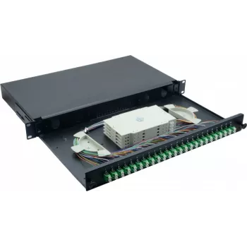 Helos 375555 19" Fibre Optic Splice Box, 24x LC/APC Duplex OS2, Splice-Ready, Black