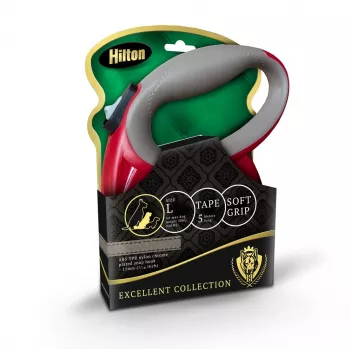 Retractable Dog Leash Hilton Smart Dog Tape L — 5 m, for dogs up to 30 kg, burgundy-gray