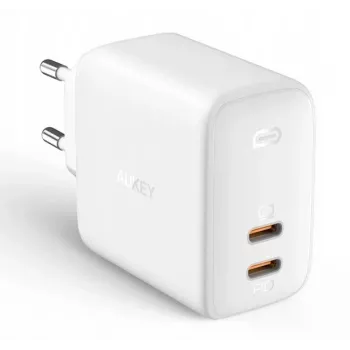Zidni punjač Aukey PA-B4 2x USB bijeli GaN – kompaktni USB napajač s dva USB priključka