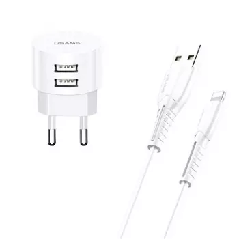usams punjač T20 2x USB 2,1A s Lightning kabelom – prijenosni USB zidni punjač