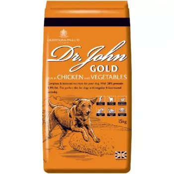Dry dog food Dr. John Gold Chicken 15 kg bag — Adult, 20% protein, 9% fat, joint support
