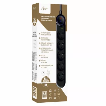 ART F2100 produžni kabel s 5 utičnica 16A 1,5m crni