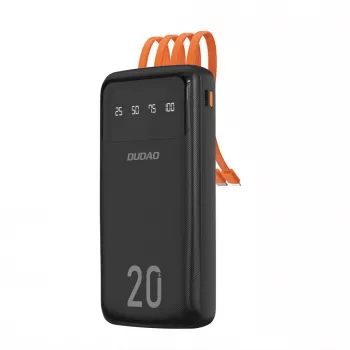 Dudao K6Pro+ power bank 20000mAh s 4 integrirana kabela USB-C Micro USB Lightning USB-A ulaz crna