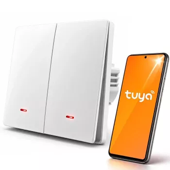 QOLTEC pametni Wi-Fi prekidač svjetla 2-Gang timer Tuya bijeli