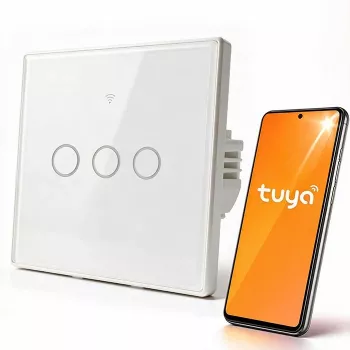 Qoltec pametni touch prekidač svjetla 3-struki Wi-Fi timer Tuya bijeli