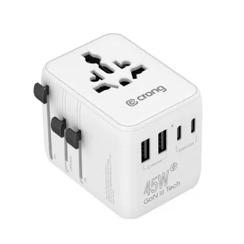 Crong One World putni adapter GaN 45W UK/EU/US/AU bijeli