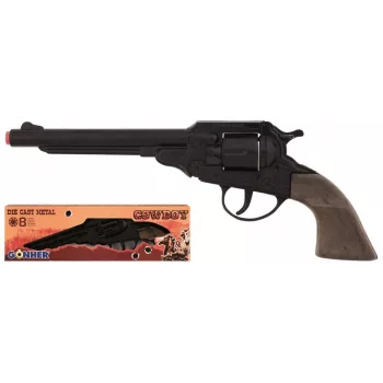 PULIO Cowboy revolver metalni 8 metaka pištolj na kapisle - crno-srebrni s smeđim ručkama