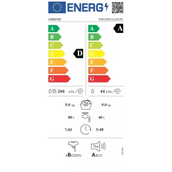 Gorenje WDG2PS954A1D2/PL perilica rublja s sušilicom, 9 kg pranja / 6 kg sušenja, 1400 okr/min, energetski razred A, bijela