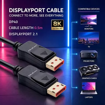 QOLTEC DisplayPort kabel M/M V2.1 40G 0,5m