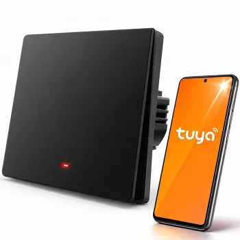 Qoltec 52722 pametni Wi-Fi prekidač za svjetlo, 1-kanalni, touch panel, timer, Tuya/Smart Life, crni