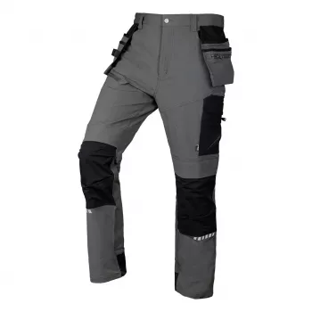 NEO TOOLS Mix&Match 4-Way Stretch Work Trousers with Cordura Reinforcement, Grey-Black, XXL