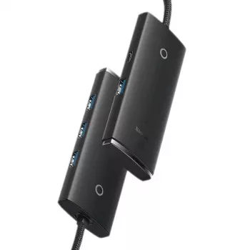 Baseus Lite Series 4-portni USB 3.0 hub, 5Gbps, napajanje preko sabirnice, crni (WKQX030101)