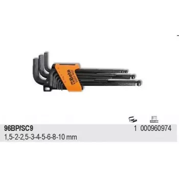 BETA 96BP/SC9 set od 9 metričkih inbus ključeva s kuglastim vrhom, 1.5-10mm, krom-vanadij čelik