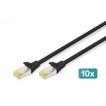 DIGITUS patch kabel - CAT6a - S/FTP - bez zaštite od zapetljavanja - Cu - 0,5m - crni - pakiranje 10 komada