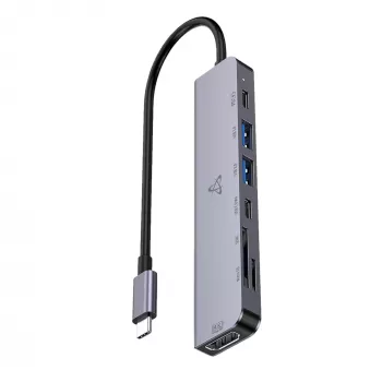 SBOX H-999 7-u-1 USB-C hub sivi