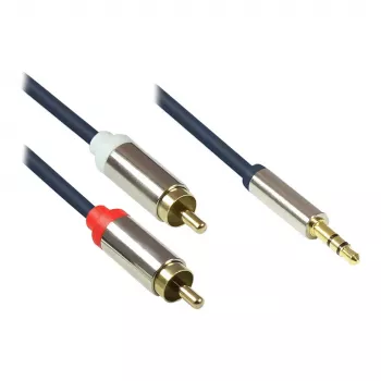 Good Connections audio spojni kabel visoke kvalitete 3,5mm jack na 2x RCA utikač, puno metalno kućište, tamnoplavi, 1,5m