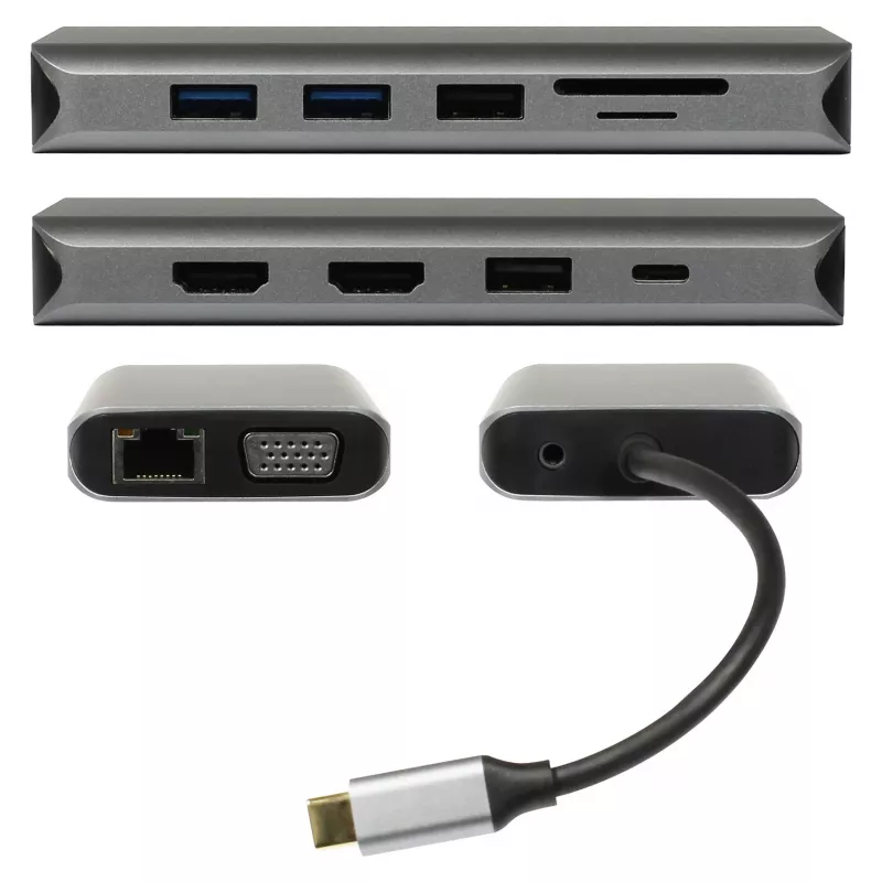 PLUSONIC USB-C docking adapter 8u1 - Space Gray