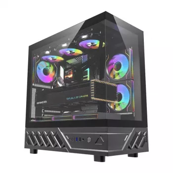DarkFlash DS950 ATX Computer Case, 270° Panoramic View, USB-C 3.2 Gen 2, 6 Fans, Black