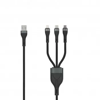 SEEK TOTI USB-A na Micro-USB / USB-C / Lightning 1,5m pleteni kabel 2A (Non-MFI) crni