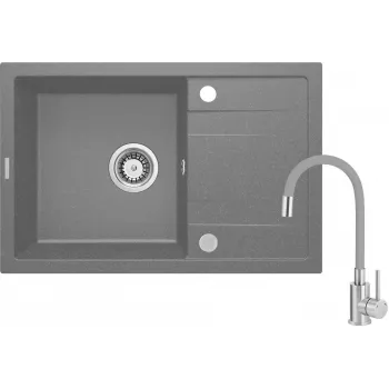 DEANTE granitni kompozitni kuhinjski sudoper s 1 zdjelom, armaturom i ocijeđivačem, crni, 780x435 mm