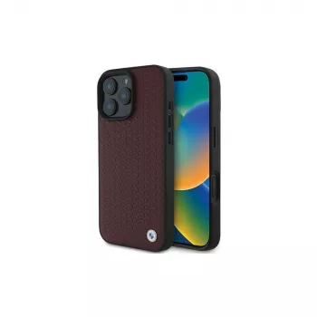 BMW iPhone 16 Pro Max crvena tvrda maska Sign Leather Diamond Metal Logo MagSafe