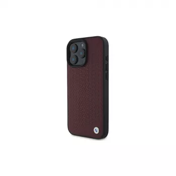 BMW iPhone 16 Pro Max crvena tvrda maska Sign Leather Diamond Metal Logo MagSafe