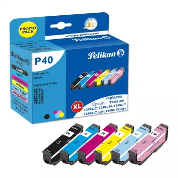Pelikan P40 kompatibilna tintna patrona multipak 6 pakiranja za Epson Expression Photo XP-55/XP-750/XP-760/XP-850/XP-950/XP-960 (crna, cijan, svijetlo cijan, svijetlo magenta, magenta, žuta)