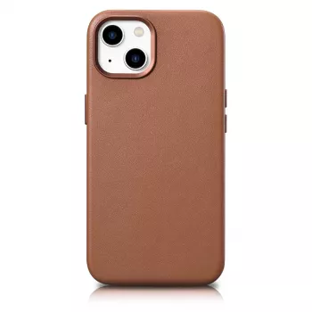 iCarer Case Leather prava kožna futrola za iPhone 14 Plus smeđa (kompatibilna s MagSafe)