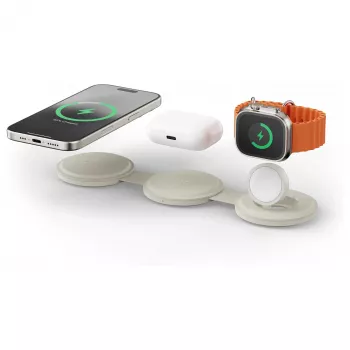 Satechi OntheGo 3-u-1 bežični punjač s Qi2, pješčana, 15W, ST-QTG31W
