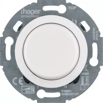 Hager WTN4011WG univerzalni rotacijski regulator osvjetljenja sa središnjim dijelom, sustav 1930/staklo, bijeli, podžbukni, R L C LED
