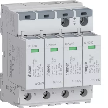 Hager prenaponski zaštitni uređaj 4P SPE440S tip 2 TNS Uc 275V In 20kA Imax 40kA