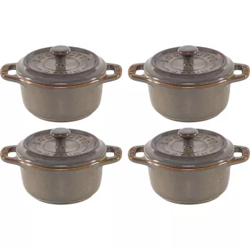 Staub mini cocotte set 4-dijelni keramika okrugli antik sivi 10 cm