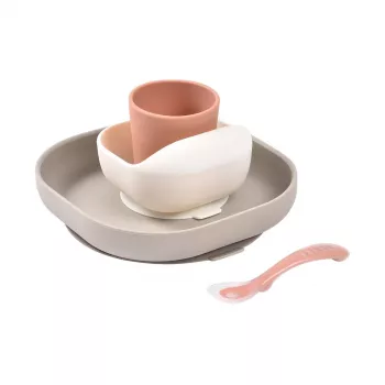 Beaba silikonski set za bebu s usisnom bazom Terracotta (913602)