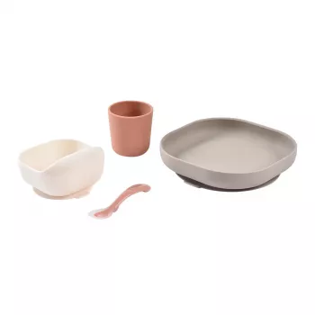 Beaba silikonski set za bebu s usisnom bazom Terracotta (913602)