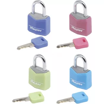 Master Lock 9120EURQCOLNOP 20 mm čvrsti aluminijski lokot s ključem pakiranje od 4 komada različite boje plava zelena ružičasta ljubičasta