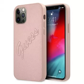 Guess GUHCP12LRSAVSRG Saffiano Vintage Script tvrda maska za Apple iPhone 12 Pro Max, ružičasta