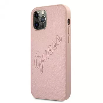 Guess GUHCP12LRSAVSRG Saffiano Vintage Script tvrda maska za Apple iPhone 12 Pro Max, ružičasta