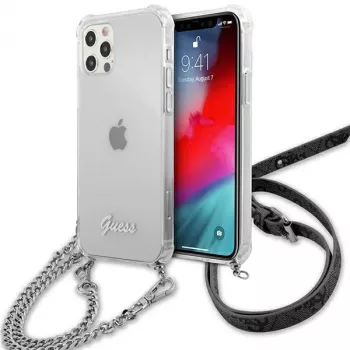Guess GUHCP12LKC4GSSI iPhone 12 Pro Max 6,7 inch prozirna tvrda maska sa srebrnim lancem - 4G kolekcija