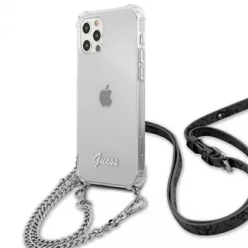 Guess GUHCP12LKC4GSSI iPhone 12 Pro Max 6,7 inch prozirna tvrda maska sa srebrnim lancem - 4G kolekcija