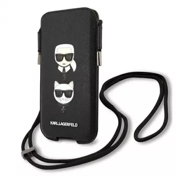 Karl Lagerfeld Ikonik Karl & Choupette Head Saffiano tvrda maska za Apple iPhone 12 Pro Max 6,7 inch crna