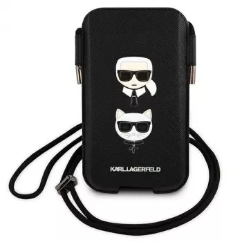 Karl Lagerfeld Ikonik Karl & Choupette Head Saffiano tvrda maska za Apple iPhone 12 Pro Max 6,7 inch crna