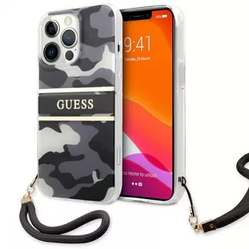 Guess GUHCP13LKCABBK tvrda futrola za iPhone 13 Pro / 13 6,1 inch Black Camo Strap Collection