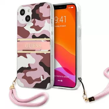 Guess GUHCP13MKCABPI tvrda maska za iPhone 13 / 14 / 15 6,1 inch ružičasta Camo Strap Collection